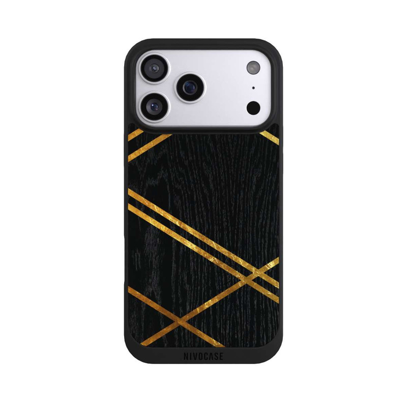 iPhone 17 Pro Max NIVOpure Schwarzes geometrisches Muster Goldene Streifen