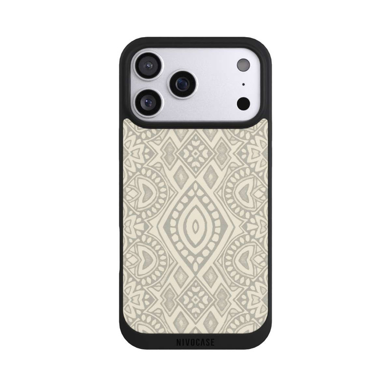 iPhone 17 Pro Max NIVOpure Boho Geometric Mosaic Pattern Neutral Grey and Beige