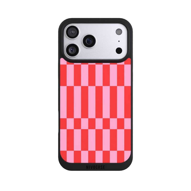 iPhone 17 Pro Max NIVOpure Checked Abstract Bold Coral Red and Pink Color Block