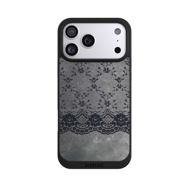 iPhone 17 Pro Max NIVOpure Schwarzes Spitzenmuster auf grauem Hintergrund