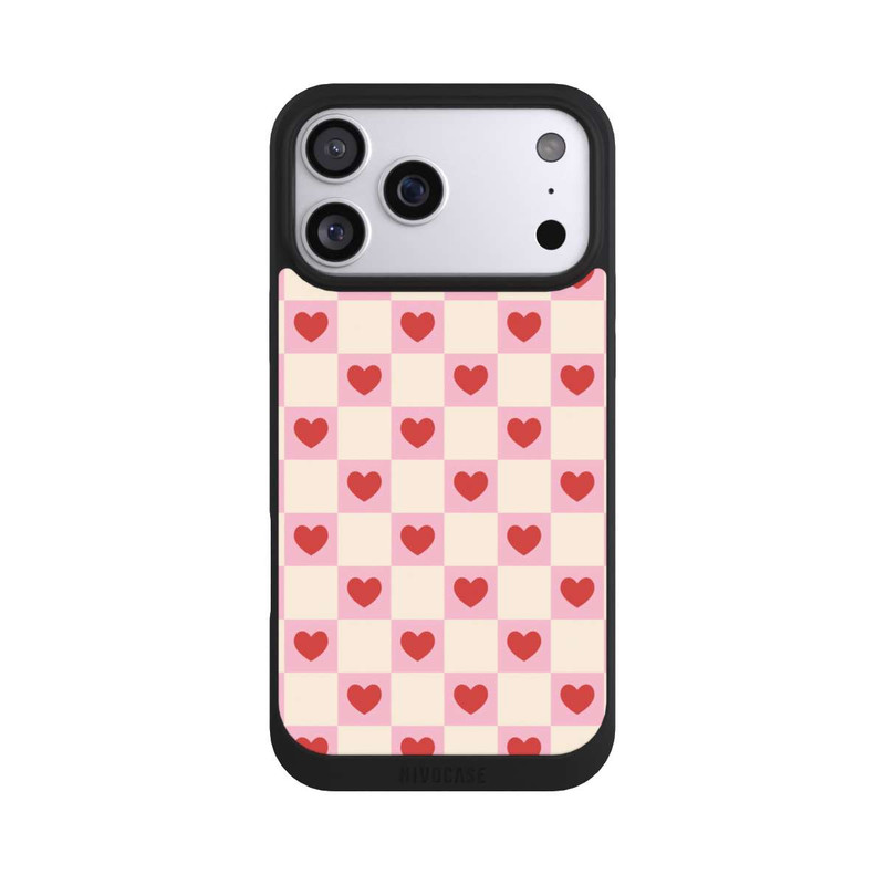 iPhone 17 Pro Max NIVOpure Cœurs à Carreaux Roses Saint-Valentin