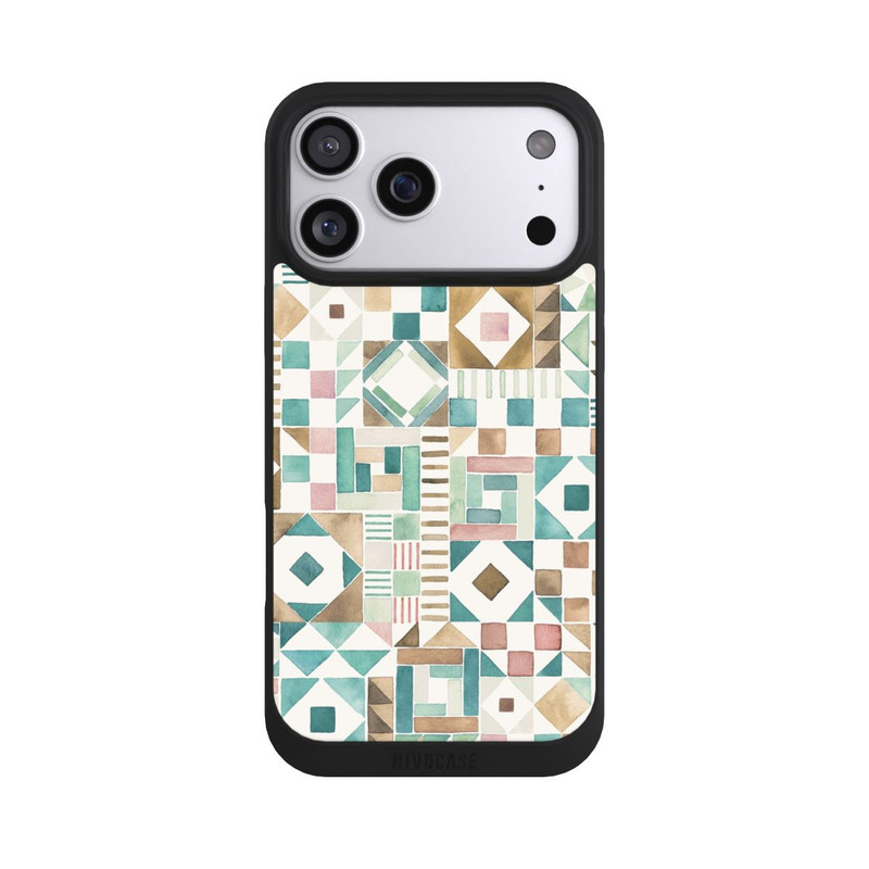 iPhone 17 Pro Max NIVOpure Geometric Blocks Retro Vintage Patchwork Green