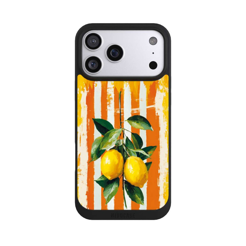 iPhone 17 Pro Max NIVOpure Zitronen auf gestreiftem Hintergrund Sommer mit KI