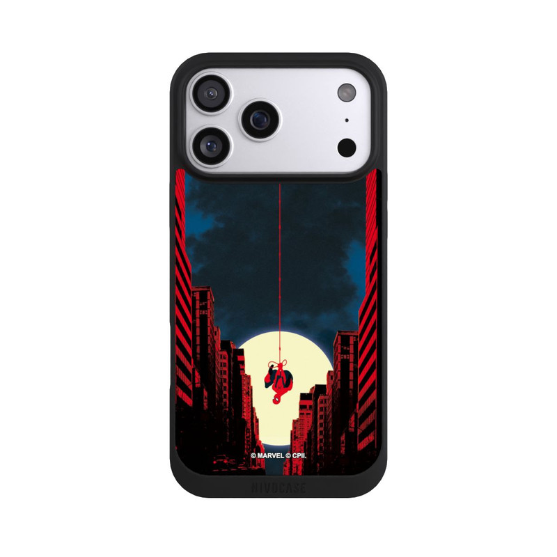iPhone 17 Pro Max NIVOpure Spider-Man Marvel between Skyscrapers