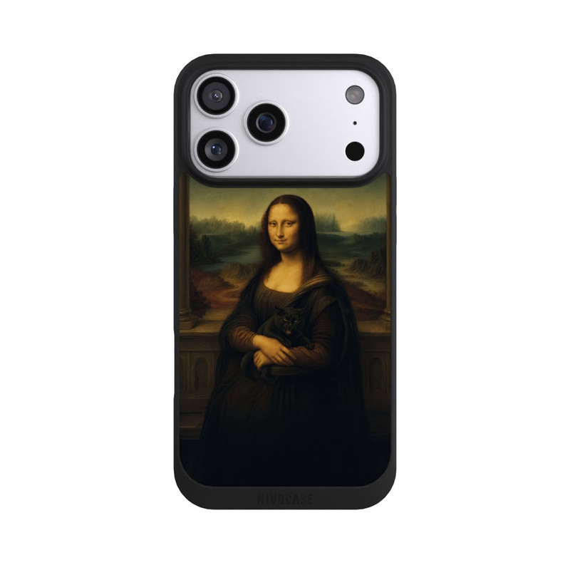 iPhone 17 Pro Max NIVOpure La Joconde de Léonard de Vinci avec un chat noir avec l'IA