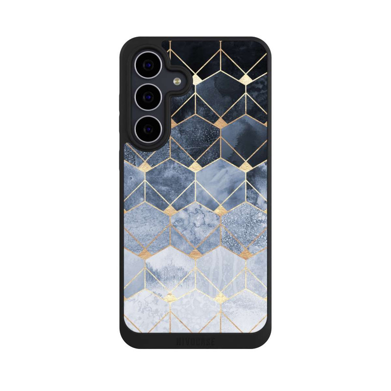 Galaxy S25 FE NIVOpure Blue Hexagons And Diamonds Gold Print