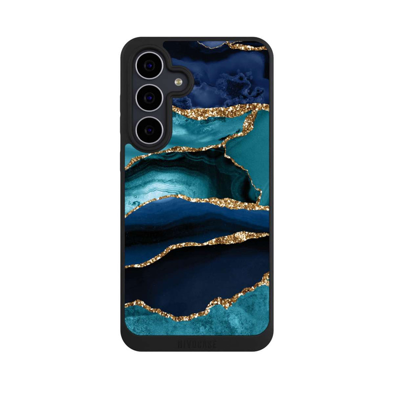 Galaxy S25 FE NIVOpure Aspect pailleté doré marbré bleu foncé et bleu clair