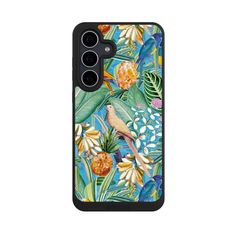 Galaxy S25 FE NIVOpure Perroquets tropicaux sur papier peint bleu