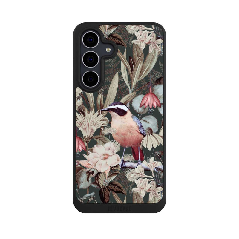Galaxy S25 FE NIVOpure Oiseau orange à motif de fleurs vintage