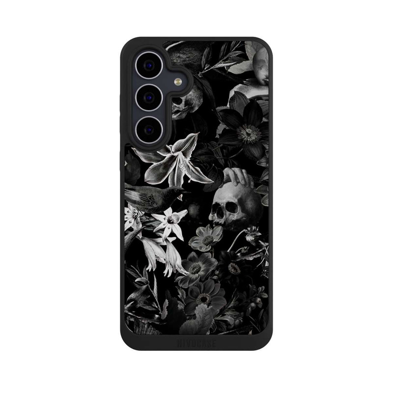 Galaxy S25 FE NIVOpure Crânes et fleurs sur fond noir