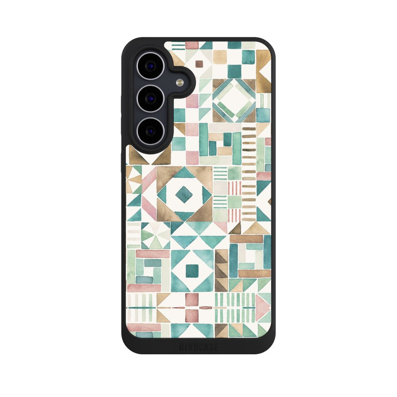 Galaxy S25 FE NIVOpure Geometric Blocks Retro Vintage Patchwork Green