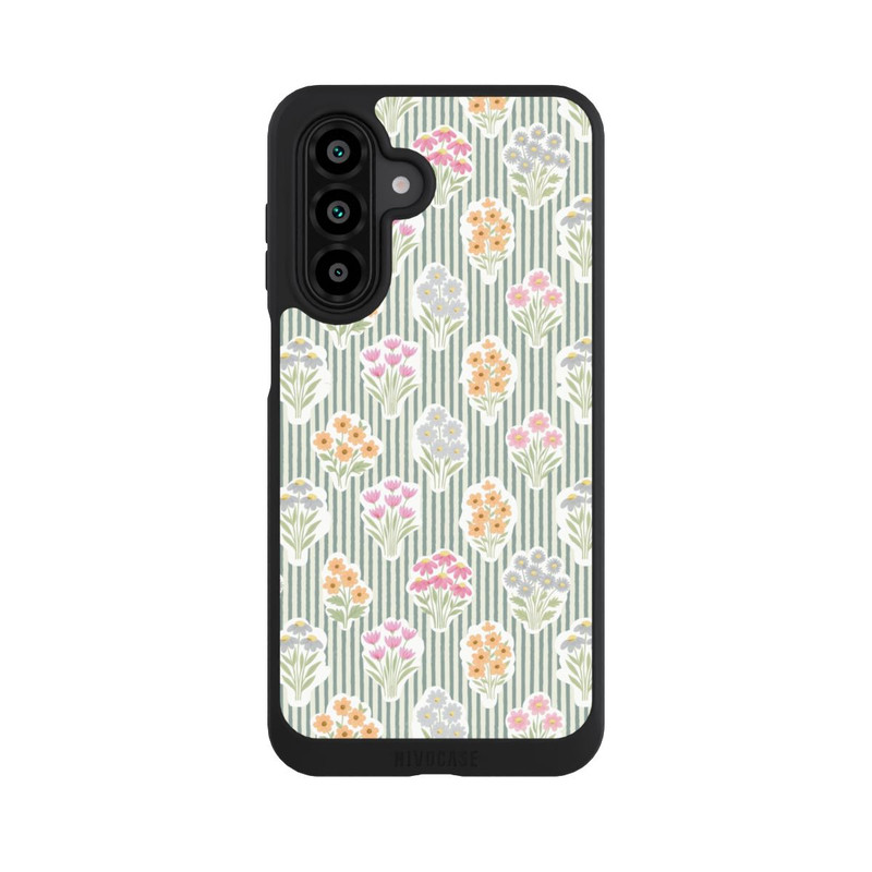 Galaxy A17 5G NIVOpure Ditsy Flower Sticker Bouquets on Blue and Cream Pinstripes