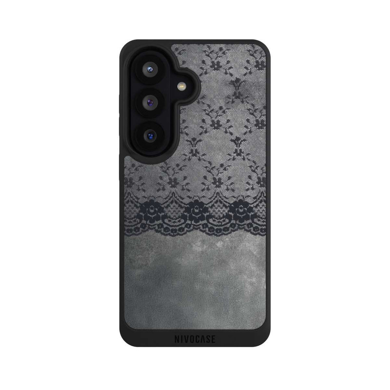 Galaxy S26 NIVOpure Black Lace Pattern on a Grey Background