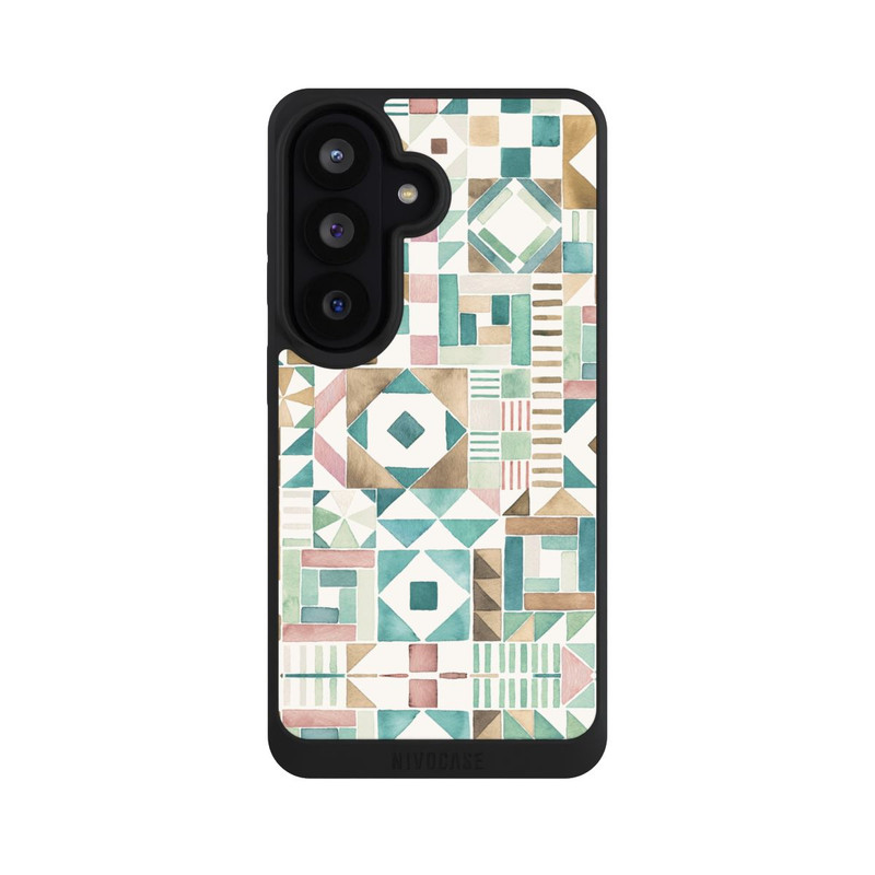Galaxy S26 NIVOpure Geometric Blocks Retro Vintage Patchwork Green