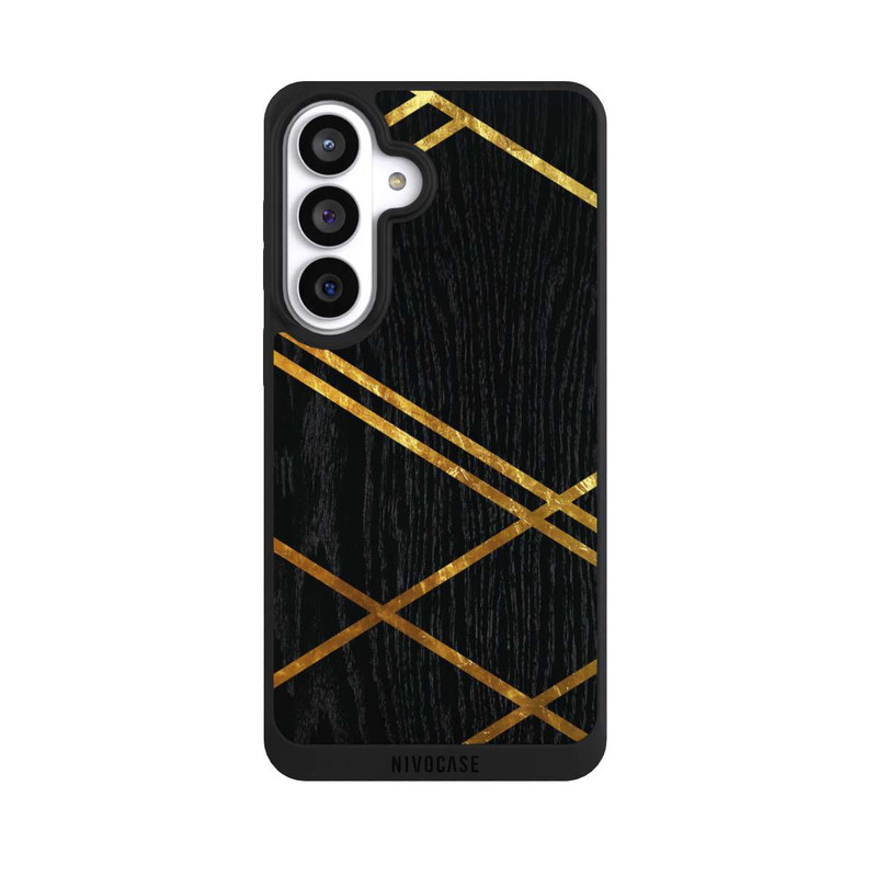 Galaxy S26+ NIVOpure Schwarzes geometrisches Muster Goldene Streifen