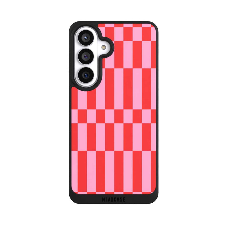 Galaxy S26+ NIVOpure Checked Abstract Bold Coral Red and Pink Color Block