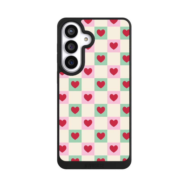 Galaxy S26+ NIVOpure Karomuster Herzen Rosa und Grün Valentinstag
