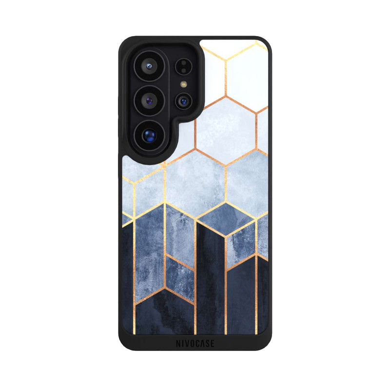 Galaxy S26 Ultra NIVOpure Blauer Farbverlauf Sechsecke Golddruck
