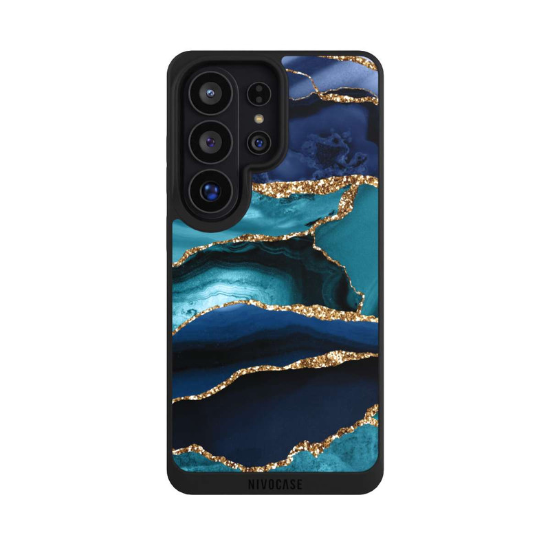 Galaxy S26 Ultra NIVOpure Dark and Light Blue Marble Gold Glitter Look