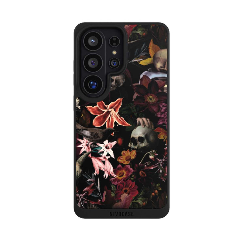 Galaxy S26 Ultra NIVOpure Crânes et fleurs sur fond sombre