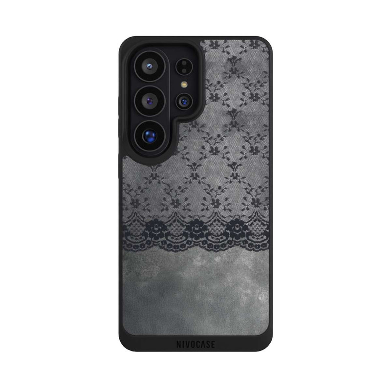 Galaxy S26 Ultra NIVOpure Schwarzes Spitzenmuster auf grauem Hintergrund