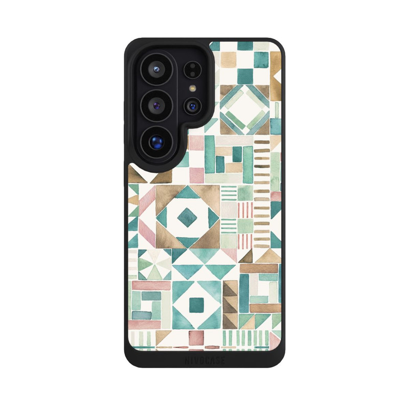 Galaxy S26 Ultra NIVOpure Geometric Blocks Retro Vintage Patchwork Green