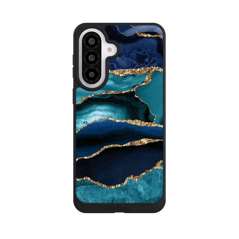 Galaxy A57 5G NIVOpure Aspect pailleté doré marbré bleu foncé et bleu clair