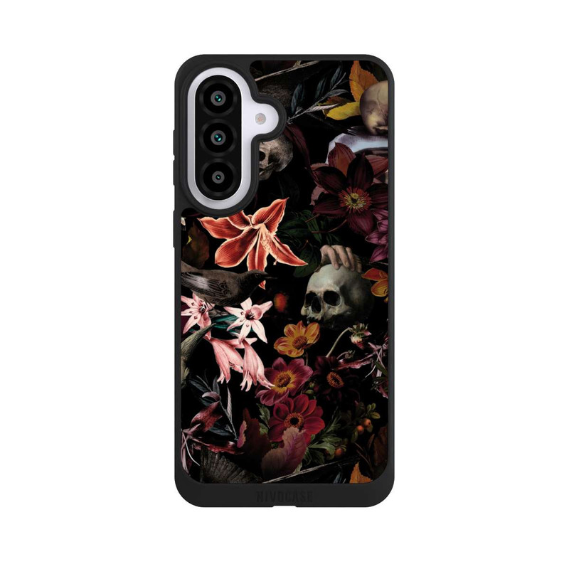 Galaxy A57 5G NIVOpure Totenköpfe und Blumen auf dunklem Hintergrund