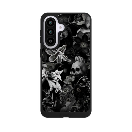 Samsung Galaxy A57 5G NIVOpure Totenköpfe und Blumen auf schwarzem Hintergrund