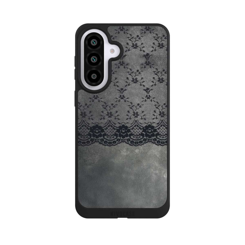 Galaxy A57 5G NIVOpure Schwarzes Spitzenmuster auf grauem Hintergrund
