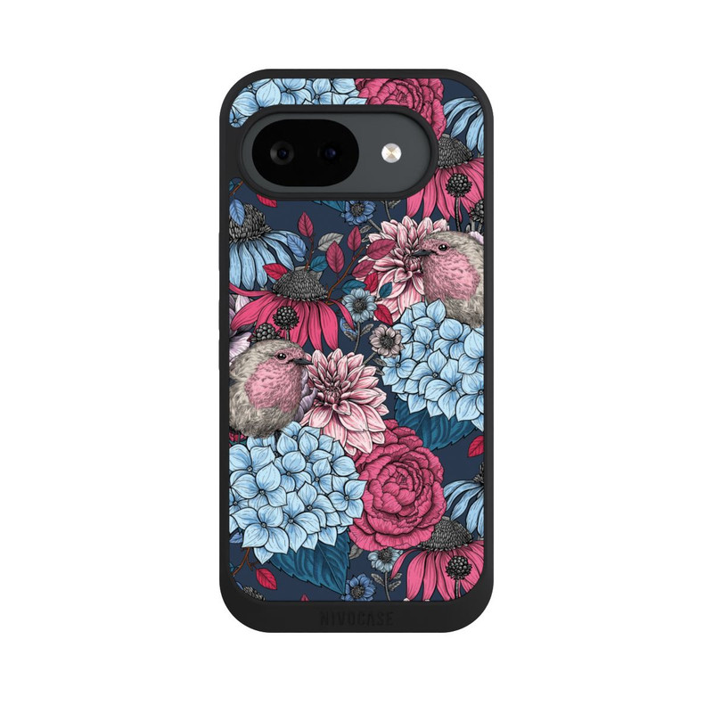 Pixel 10 a NIVOpure Vögel und Blumen Petrolrot