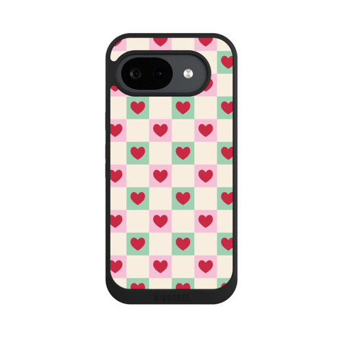 Google Pixel 10a NIVOpure Cœurs à Carreaux Rose et Vert Saint-Valentin