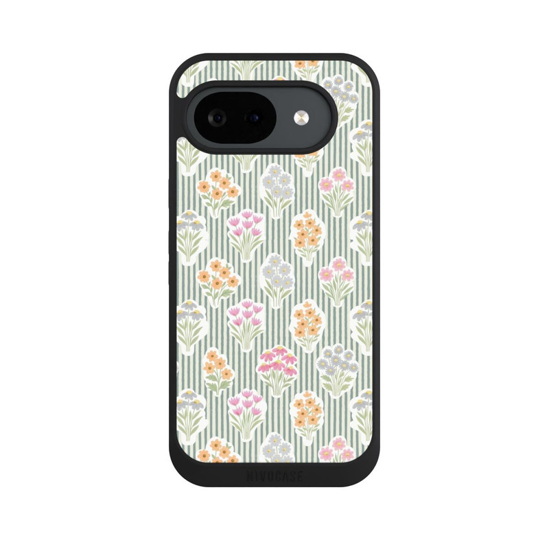 Pixel 10 a NIVOpure Ditsy Flower Sticker Bouquets on Blue and Cream Pinstripes
