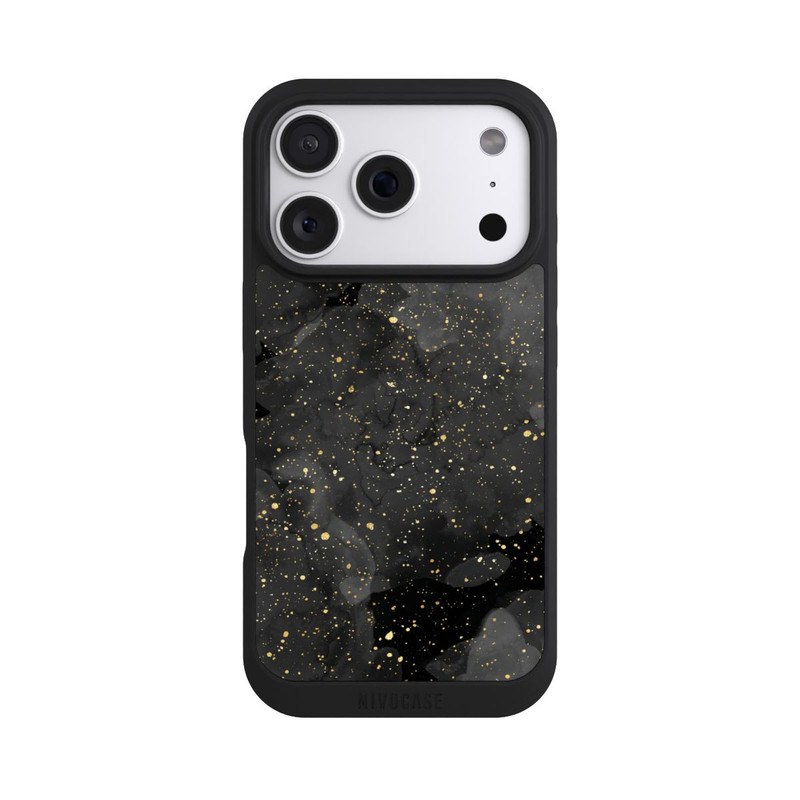 iPhone 18 Pro NIVOpure Marbre Noir & Etincelles Dorées