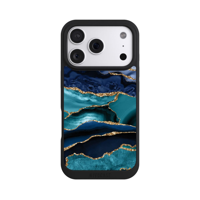 iPhone 18 Pro NIVOpure Aspect pailleté doré marbré bleu foncé et bleu clair