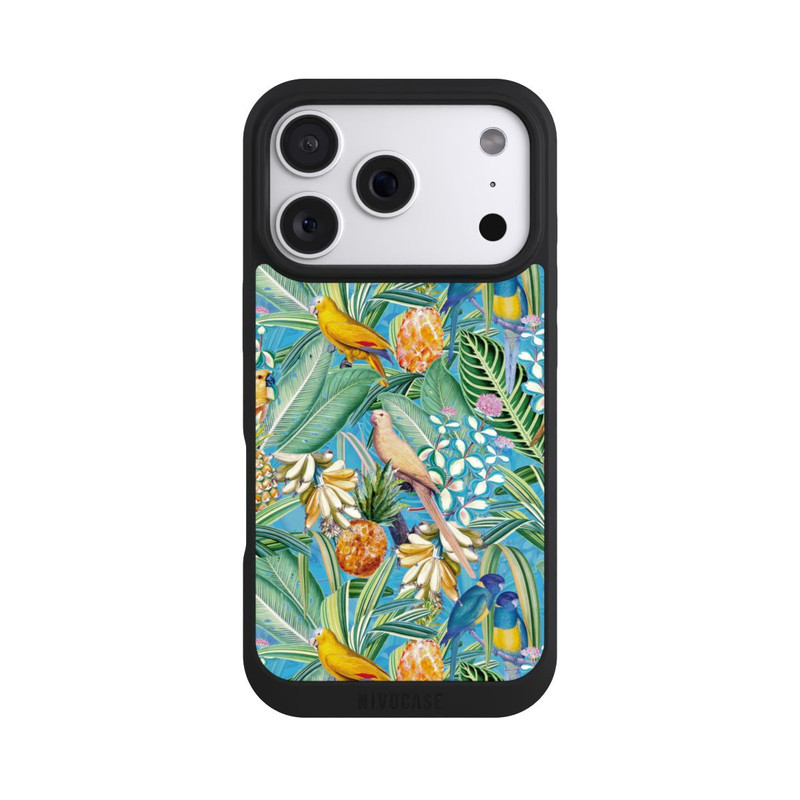iPhone 18 Pro NIVOpure Perroquets tropicaux sur papier peint bleu
