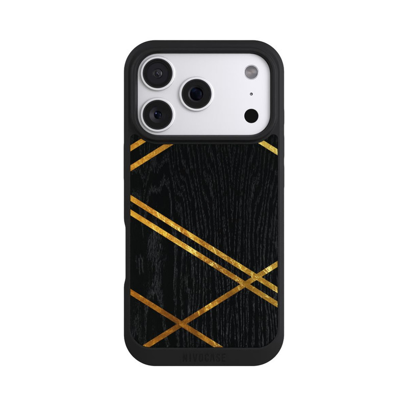 iPhone 18 Pro NIVOpure Schwarzes geometrisches Muster Goldene Streifen
