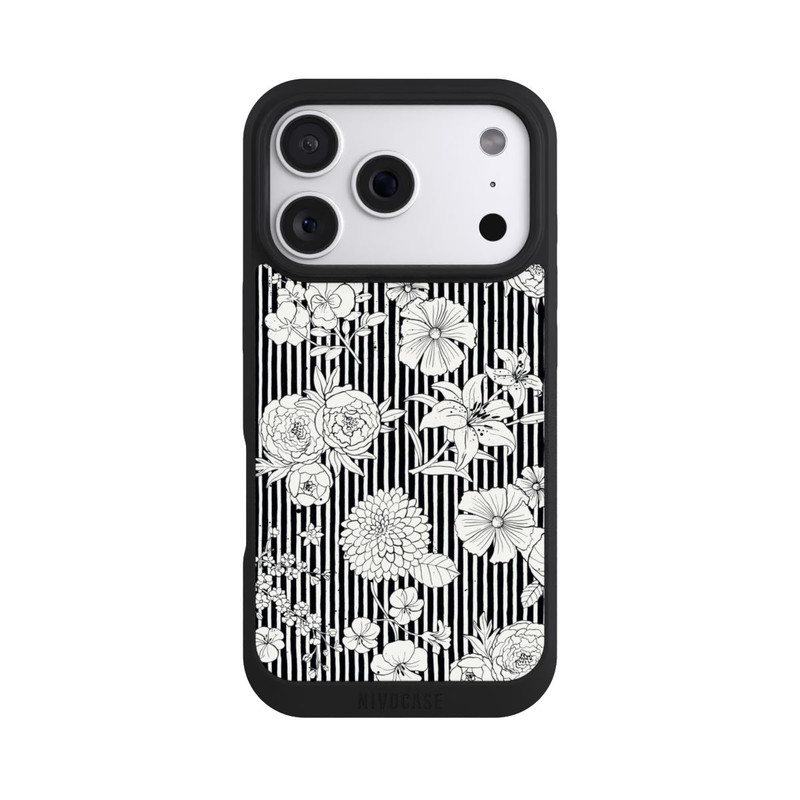 iPhone 18 Pro NIVOpure Blumen und Streifen Schwarz und Weiß