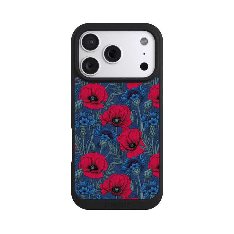 iPhone 18 Pro NIVOpure Coquelicots et bleuets sur fond bleu