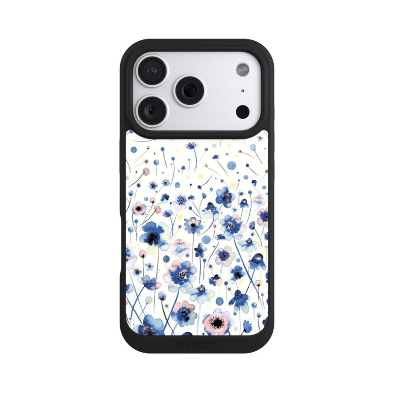 iPhone 18 Pro NIVOpure Fleurs bleues d’encre aquarelle