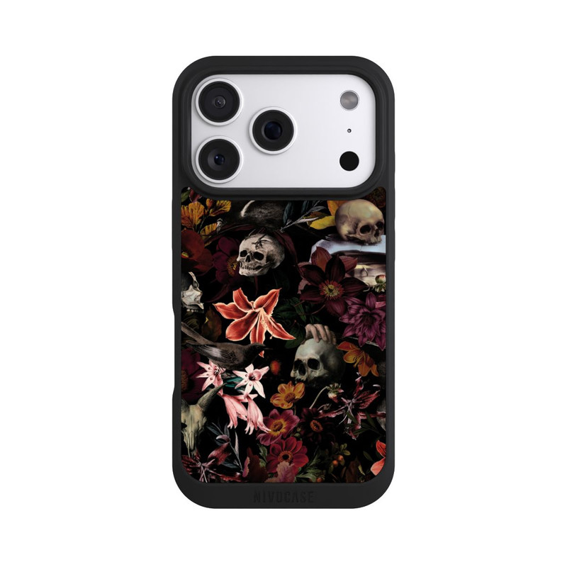 iPhone 18 Pro NIVOpure Crânes et fleurs sur fond sombre