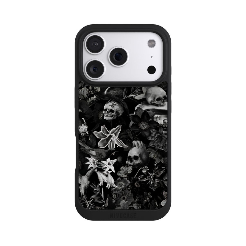 iPhone 18 Pro NIVOpure Crânes et fleurs sur fond noir