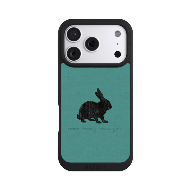 iPhone 18 Pro NIVOpure Some Bunny Loves You - Noir sur turquoise