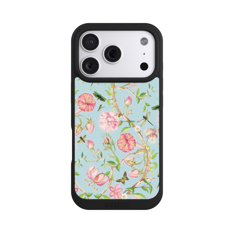 iPhone 18 Pro NIVOpure Fleurs Botaniques Vintage Bleu