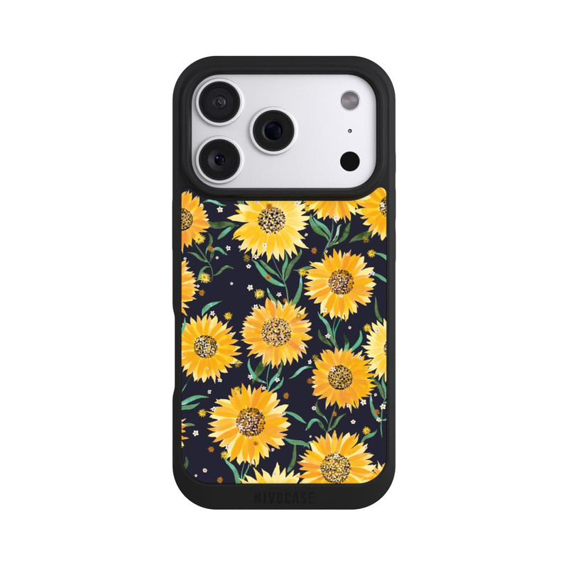iPhone 18 Pro NIVOpure Fleurs de Tournesol sur Fond Noir