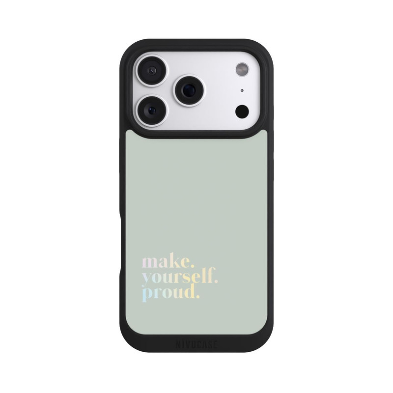 iPhone 18 Pro NIVOpure Make Yourself Proud Zitat-Minze und Farbverlauf