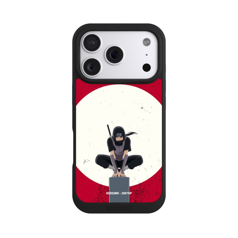 iPhone 18 Pro NIVOpure Symbole Itachi Uchiha fond rouge