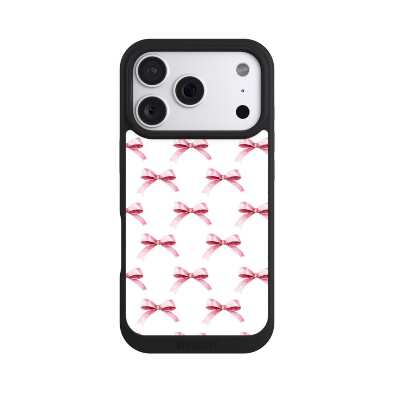 iPhone 18 Pro NIVOpure Motif Nœud Rose sur Fond Blanc