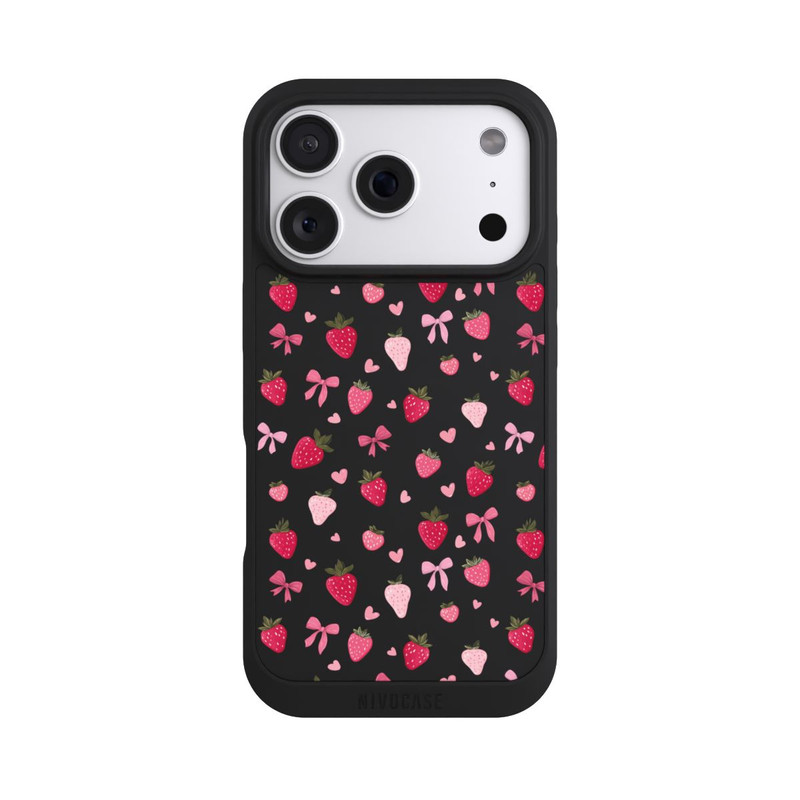 iPhone 18 Pro NIVOpure Strawberry Ribbon Pattern Pink Transparent
