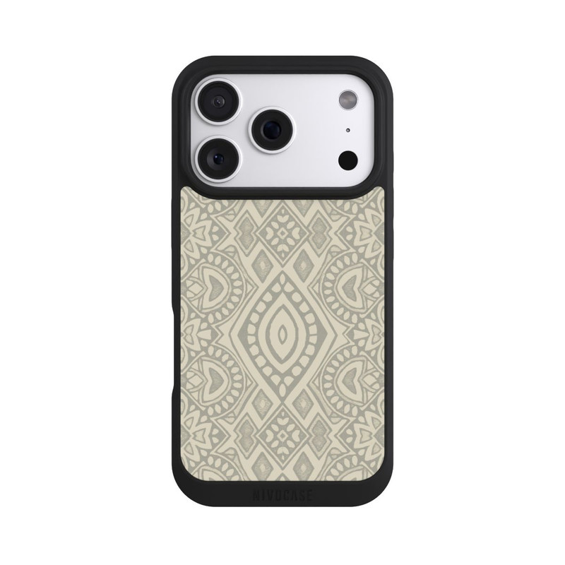 iPhone 18 Pro NIVOpure Boho Geometric Mosaic Pattern Neutral Grey and Beige